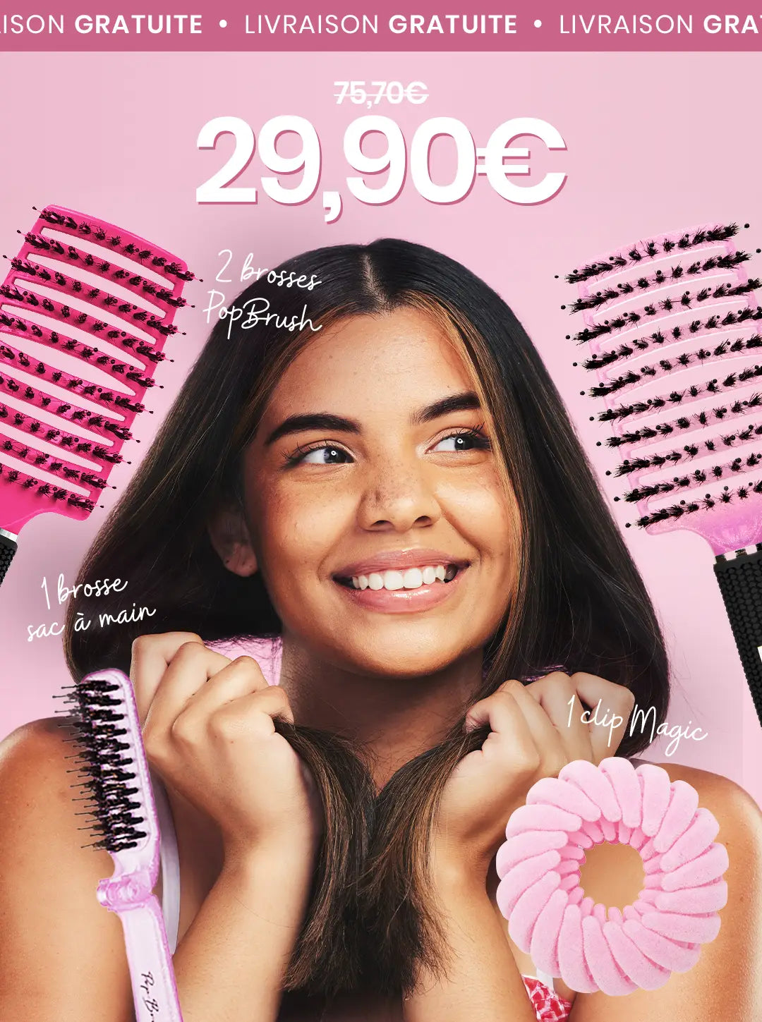 Pack 2 brosses+ brosse sac à main + clip magique