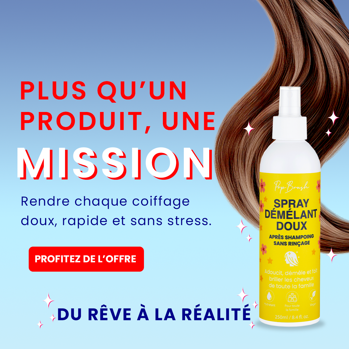 Spray démêlant doux sans rinçage