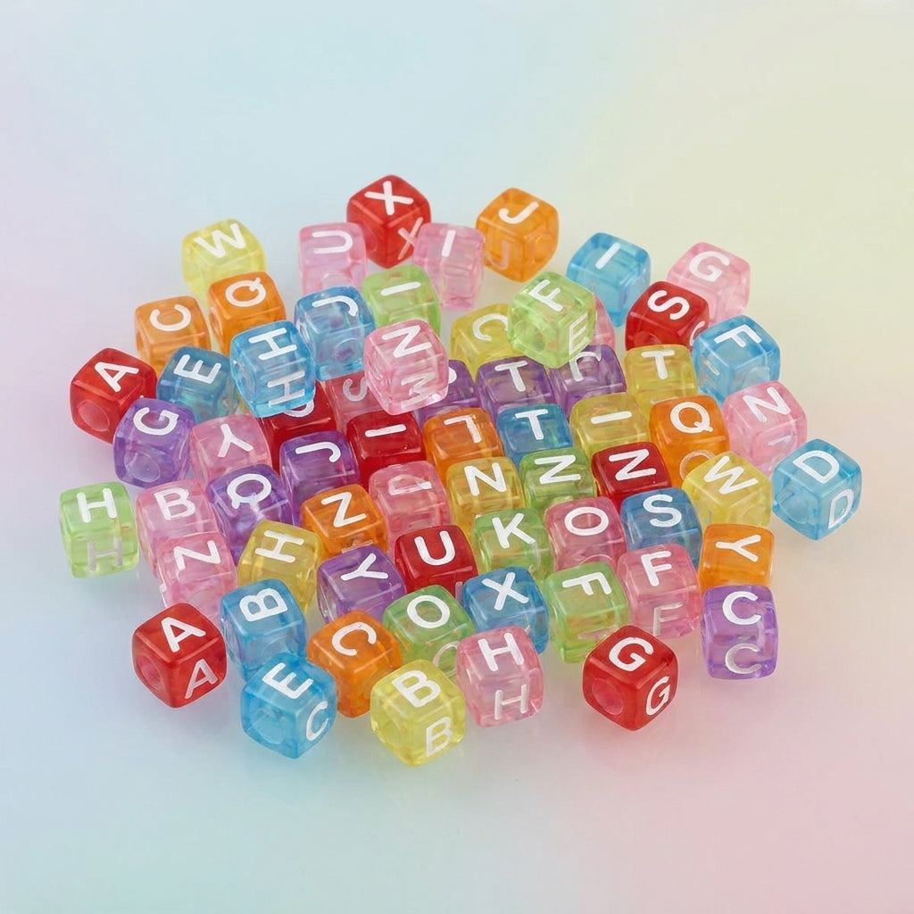 Perles cubes lettres multicolores