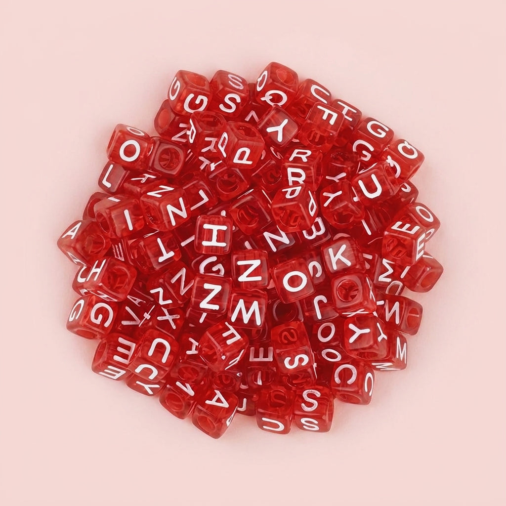 Perles cubes lettres rouges