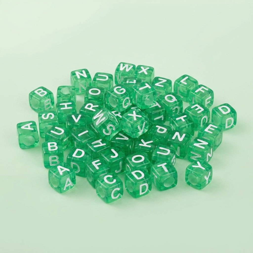 Perles cubes lettres vertes