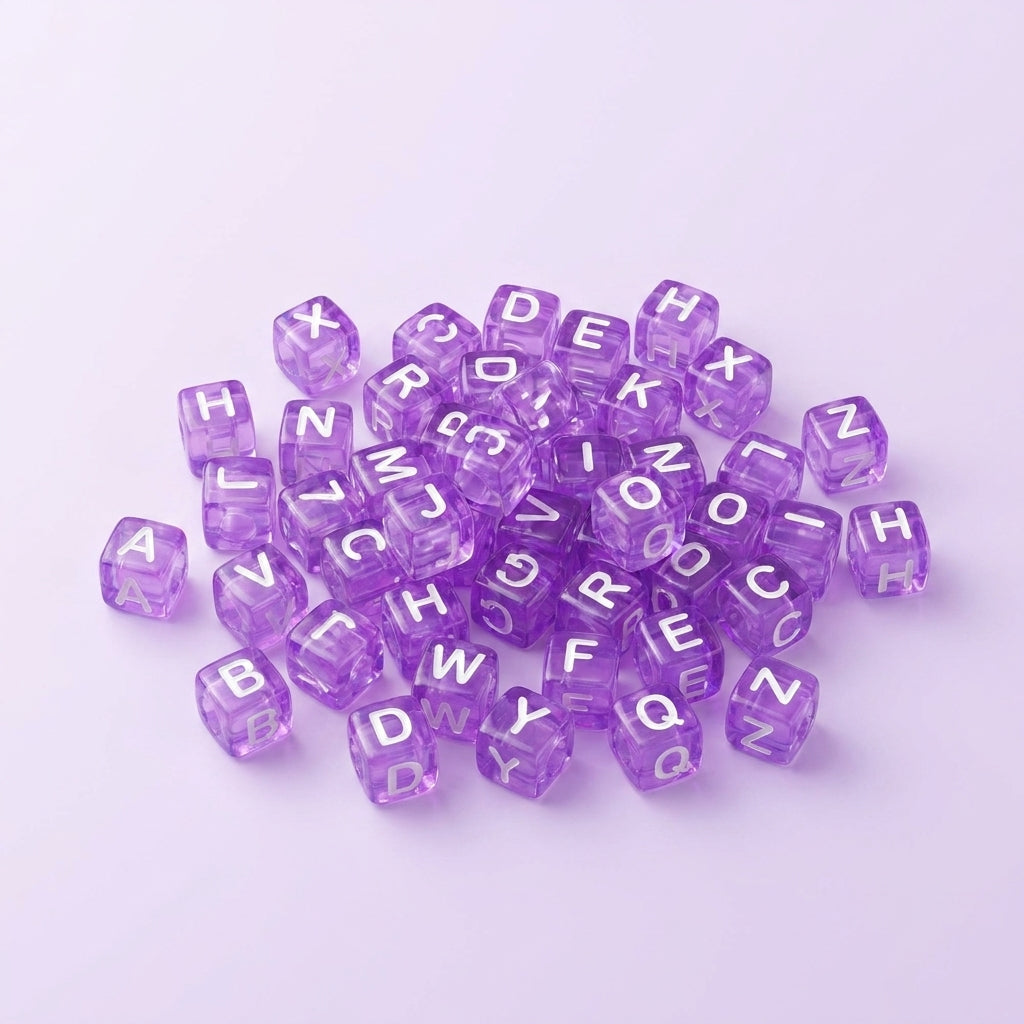 Perles cubes lettres violettes