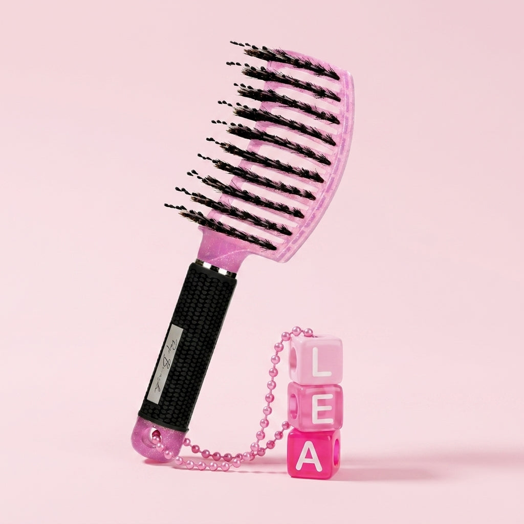 Brosse rose pailleté avec prénom LEA